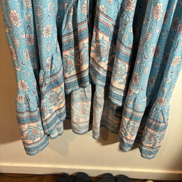 CAROLINE MORGAN Sz 16 Maxi Dress Buttons All Through Floral Ruffle Hem Hi Low - Picture 8 of 11